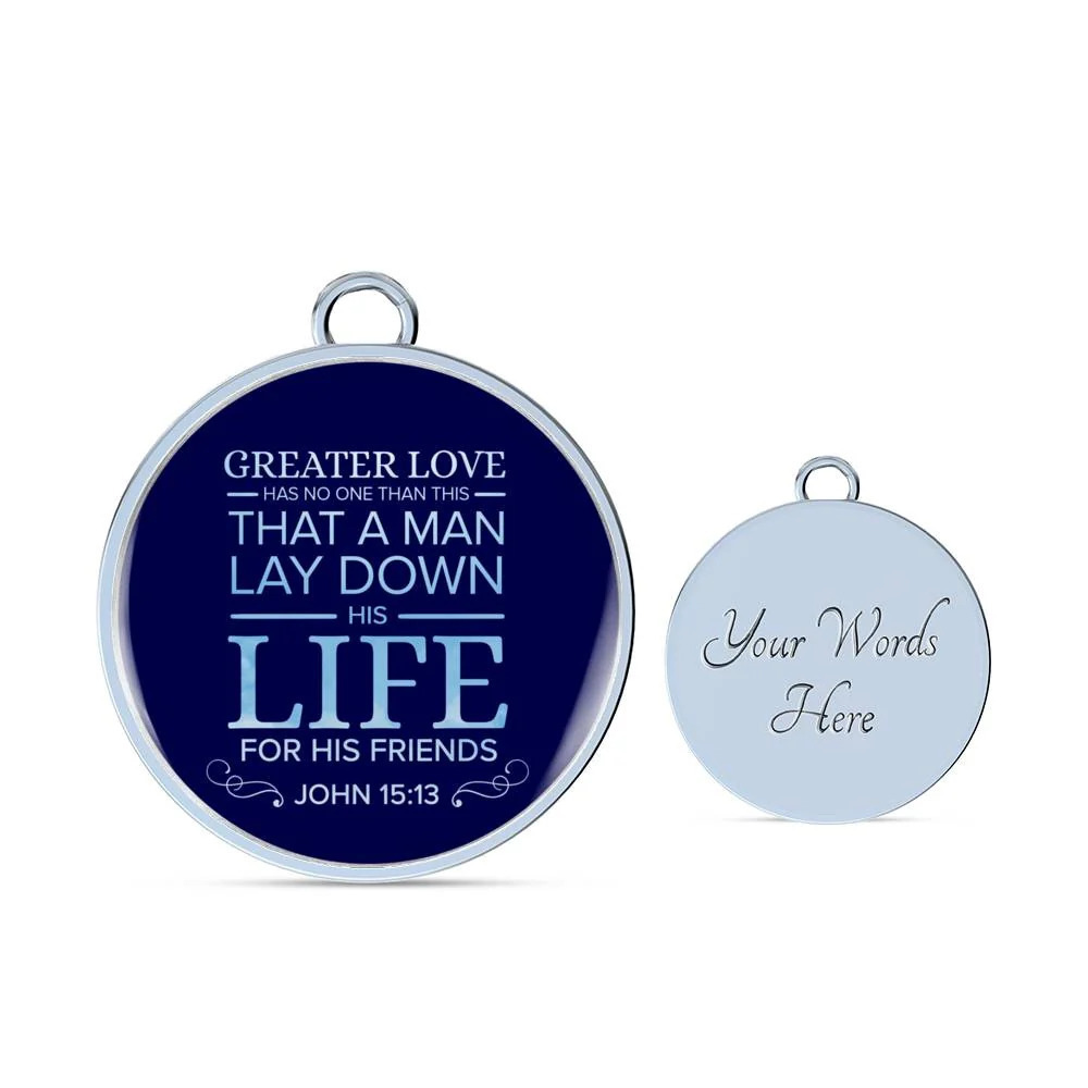 Christian John 15:13 For His Friends Personalized Engraved Silver Circle Bangle